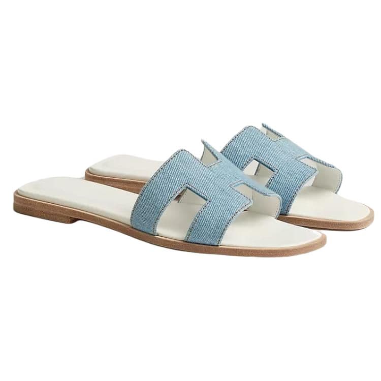 HERMES Oran Slide Slippers Women's Blue 5