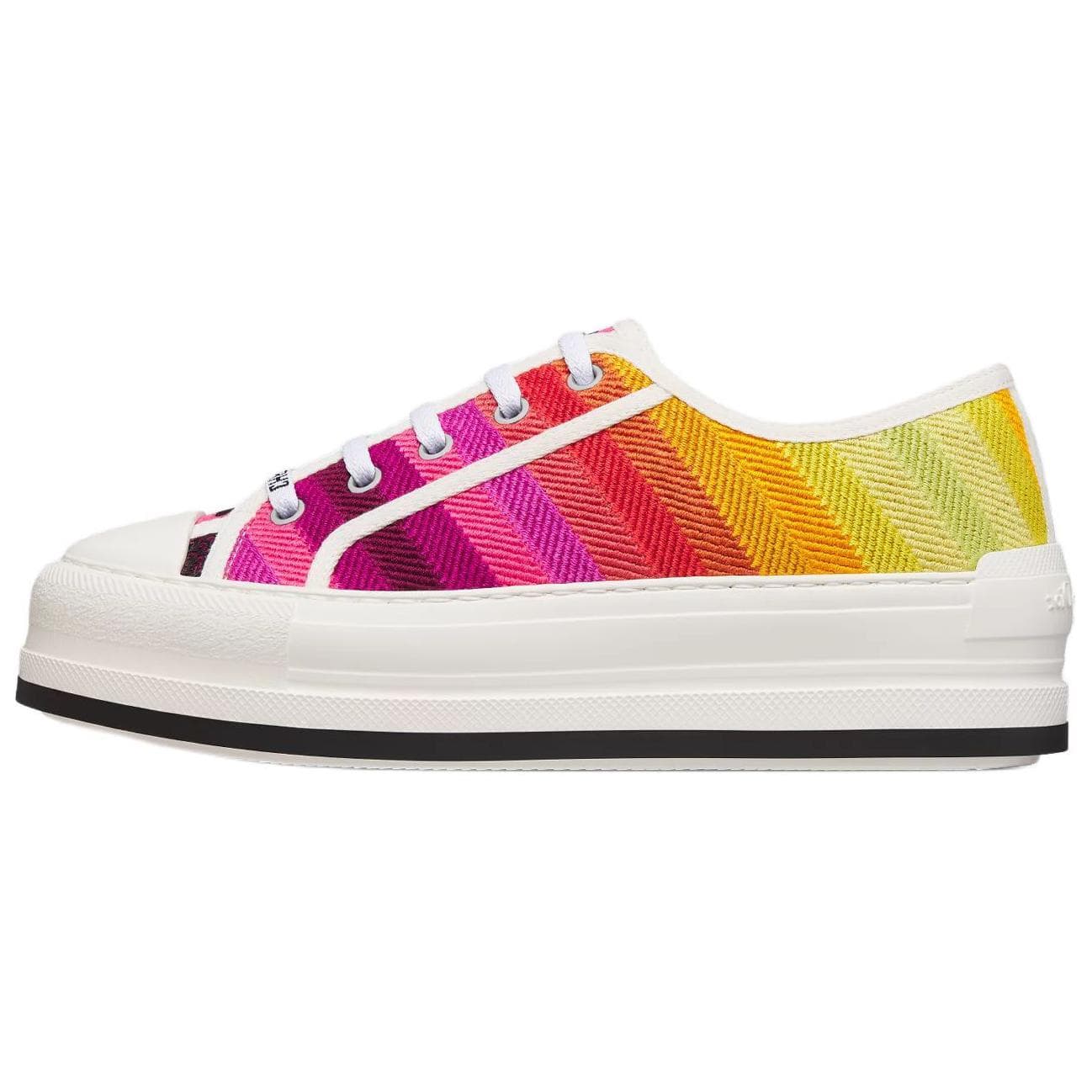 DIOR Miss Dior Walk'n Colorful Stripe Embroidered Platform Round-Toe Lace-Up Low-Top Canvas Shoes Women's Pink Yellow