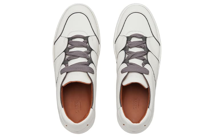 Zegna Tiziano Leather Low Top Lace-Up Sneakers Men's White 6