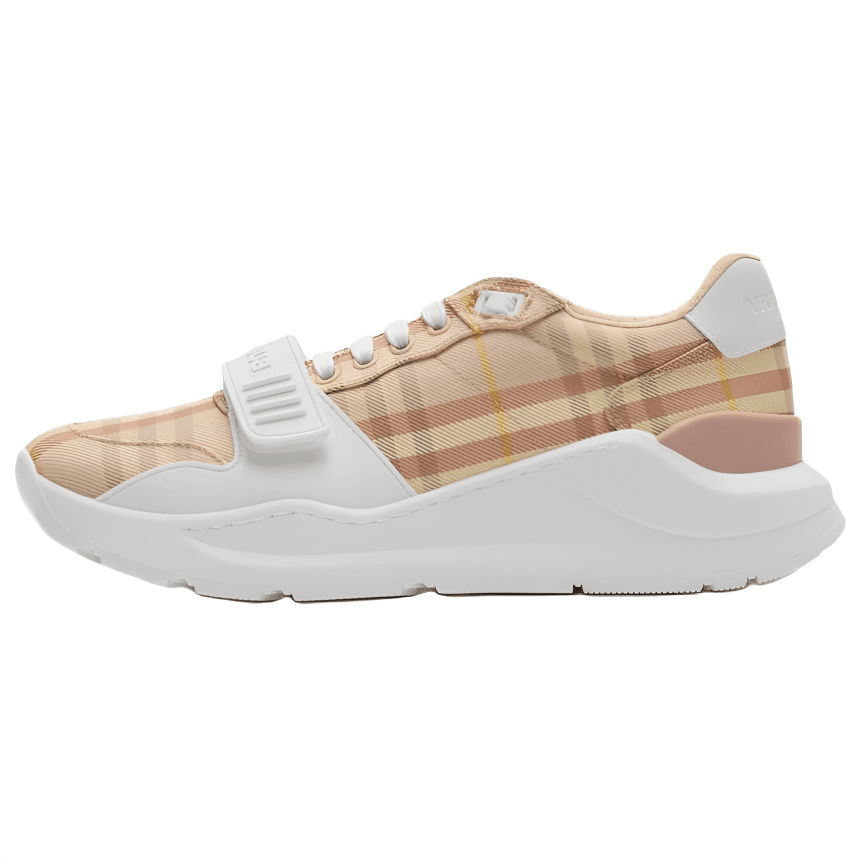 Burberry Check Calfskin Round-Toe Lace-Up Plaid Low-Top Casual Shoes Women's Beige 2