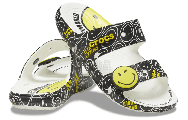 Crocs SmileyWorld X Classic Sandal 'Black White' 2