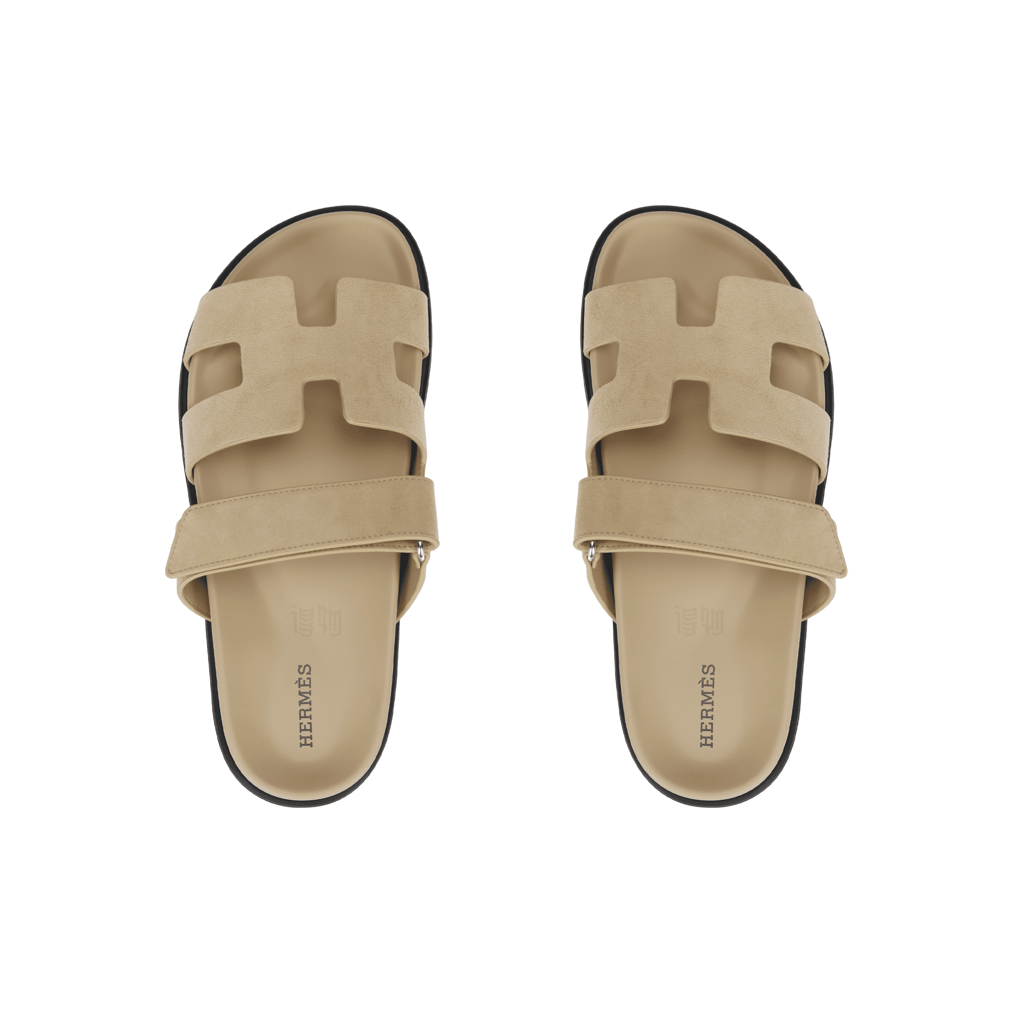 HERMES Chypre Suede Round-Toe Slip-On Mule Sandals Women's Beige 5