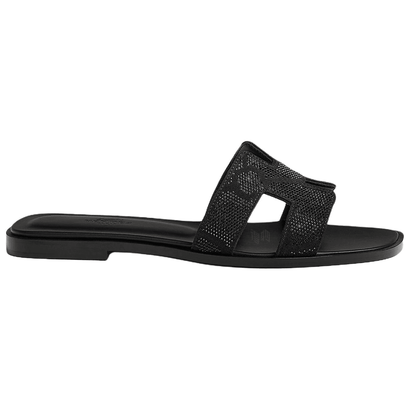HERMES Women's Oran Suede Goatskin Slide Sandals Black 4