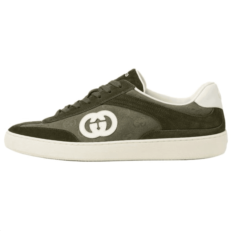 GUCCI G75 Suede Leather Round Toe Lace-Up Low-Top Skate Shoes Men's Green