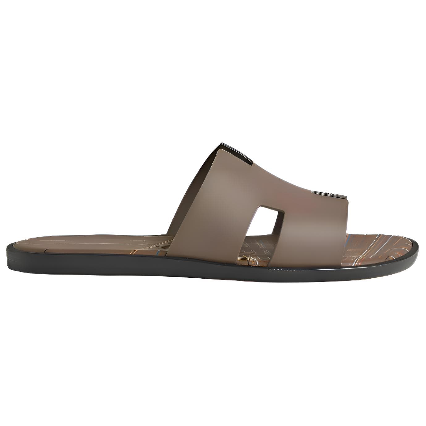 HERMES Izmir Calfskin H-Cutout Round Toe Open-Toe Flip Flops Men's Brown 3
