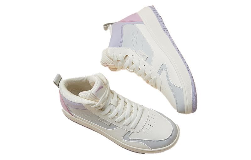 ANTA Life Collection Skateboard Shoes Women's High-Top Ivory White Gray/Light Purple Gray 5