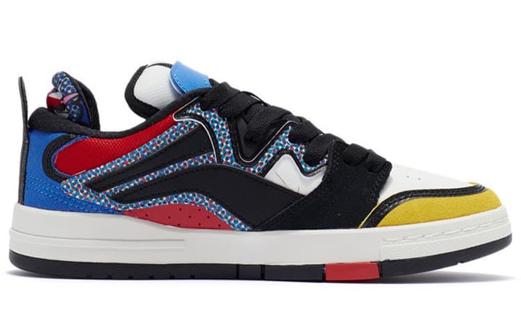 LiNing Wave Skateboard Shoes Women's Low-Top Black/Li-Ning Red/Banana Yellow 3