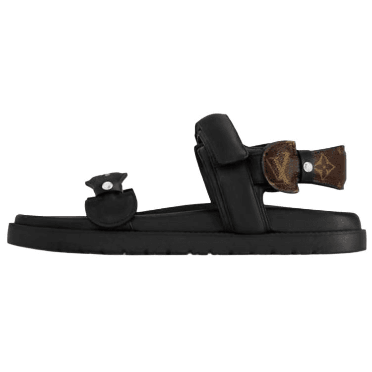 LOUIS VUITTON Sunset Comfort Lambskin Leather Round-Toe Open-Toe Single-Strap Sandals Women's Black