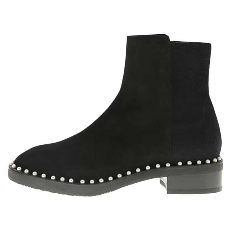 Stuart Weitzman SW Easyonpearl Suede Round Toe Pull-On Pearl Embellished Ankle Boots 3.5cm Women's Black 2
