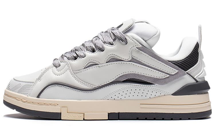 LiNing Wave Golden Slip-Resistant Cushioning Wear-Resistant Lightweight Low-Top Skateboard Shoes Men's White Gray 2
