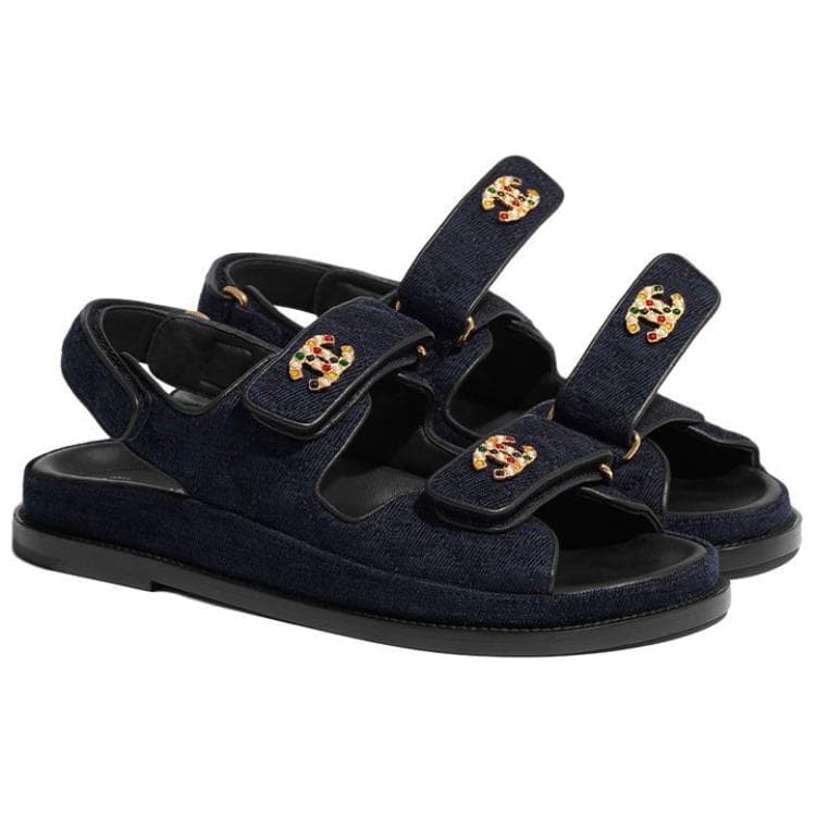 CHANEL Beach Sandals Women's Marine Blue 5