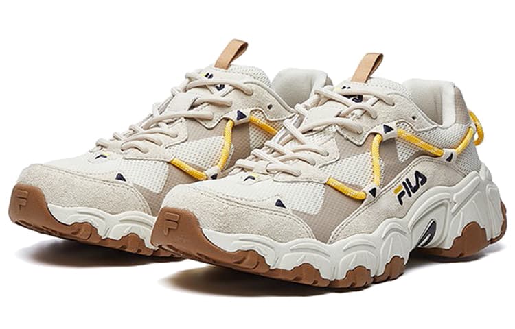 FILA Cat Claw Slip-Resistant Breathable Low-Top Casual Shoes Men's Gray White Yellow 3