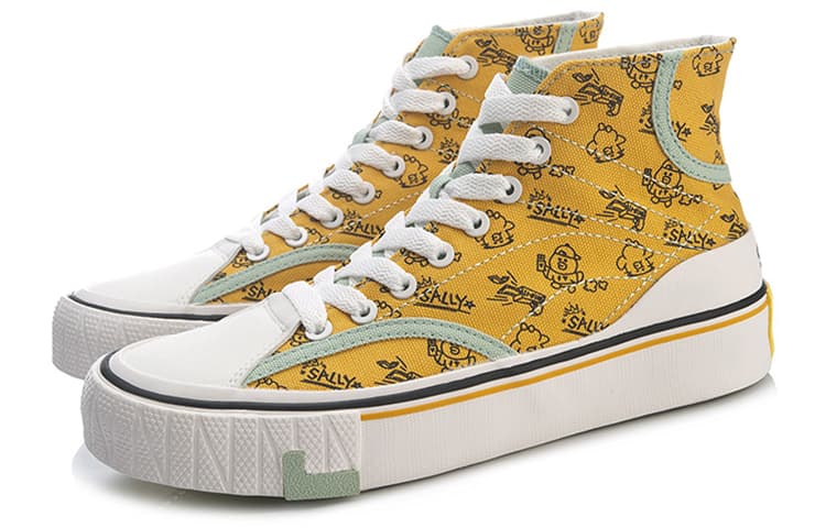 LINE FRIENDS x LiNing Wear-Resistant Coverage High-Top Canvas Shoes Women's Yellow 6