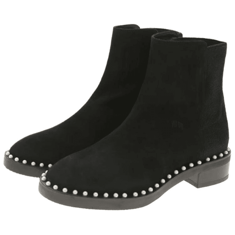 Stuart Weitzman SW Easyonpearl Suede Round Toe Pull-On Pearl Embellished Ankle Boots 3.5cm Women's Black 5