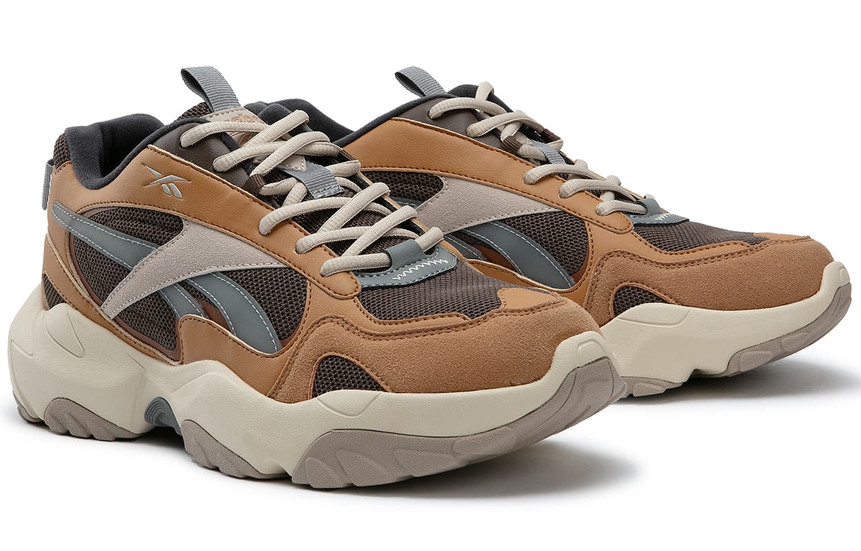 Reebok FLUFFI PUFF CN Anti-Slip Wear-Resistant Breathable Height Increasing Low-Top Running Shoes Unisex Brown Yellow 4