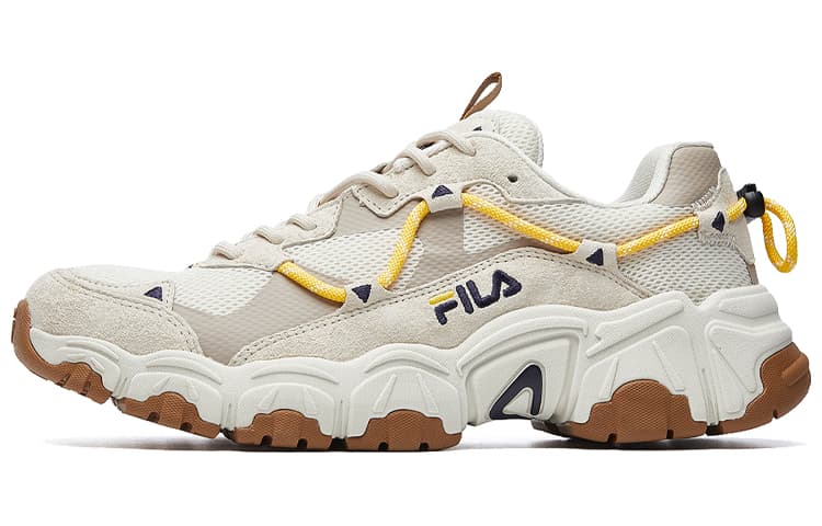FILA Cat Claw Slip-Resistant Breathable Low-Top Casual Shoes Men's Gray White Yellow 2