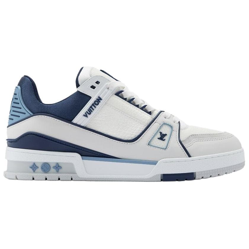 LOUIS VUITTON Trainer Calfskin Round Toe Flat Low-Top Skate Shoes Men's Blue 4