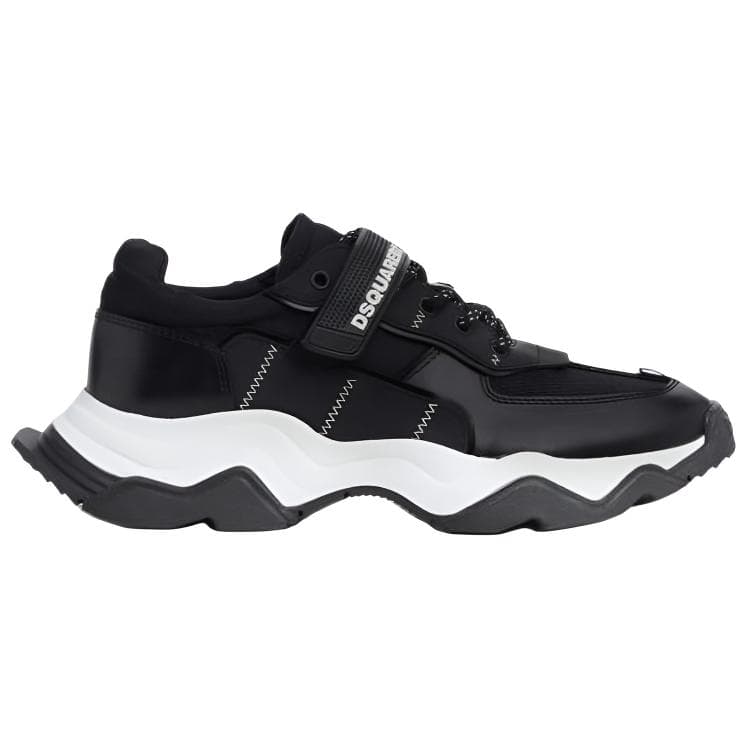 DSQUARED 2 Calfskin Platform Lace-Up Low-Top Casual Sneakers Men's Black 4