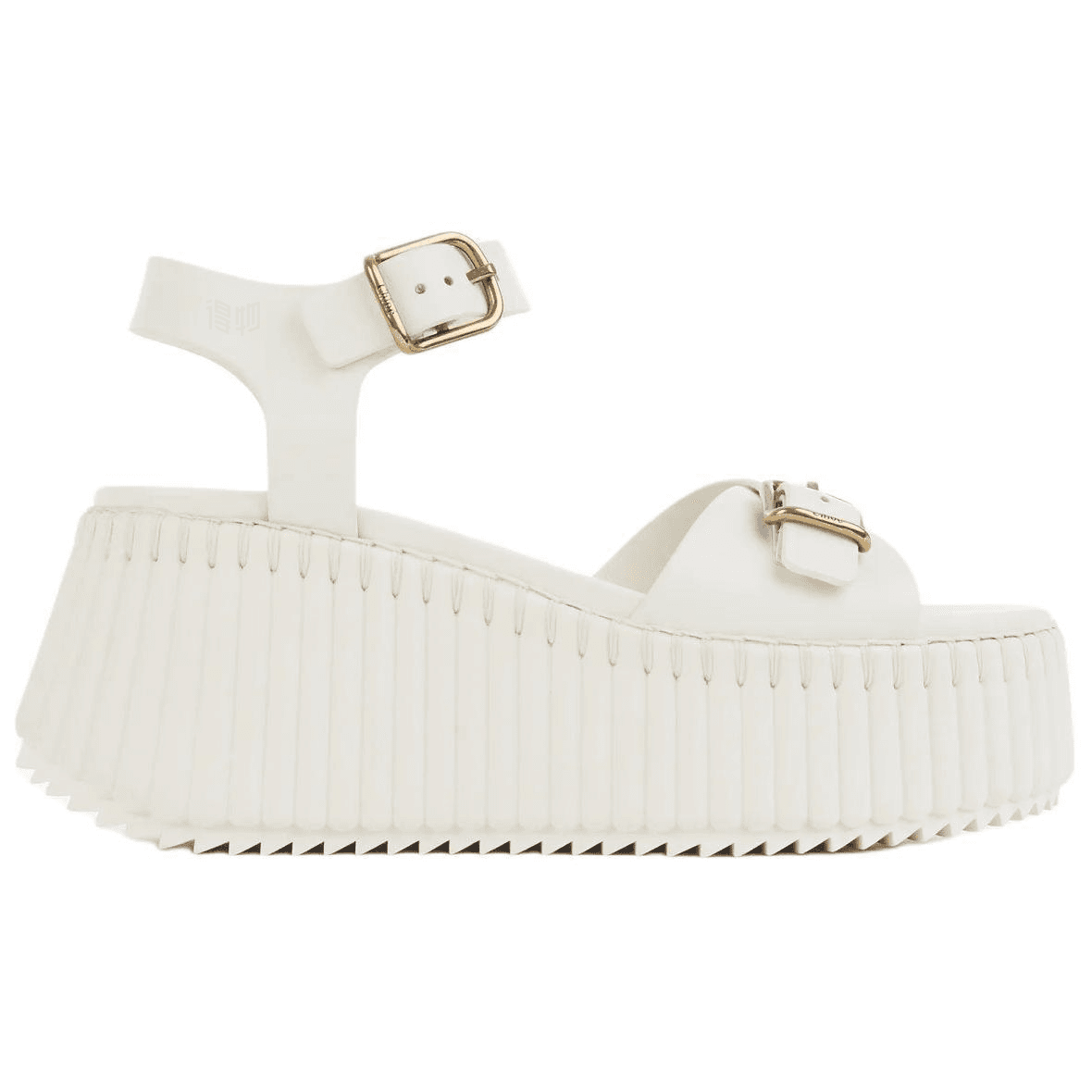 Chloe Nama Calfskin Round Toe Buckle Wedge Sandals 8cm Women's White 3