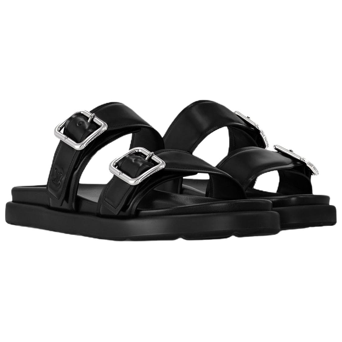 LOUIS VUITTON Venice Spring 2025 Men's Collection Cowhide Open-Toe Flat Sandals Flip-Flops Men's Black 6
