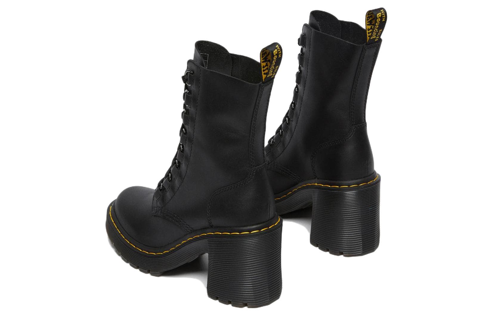 Dr.Martens Chesney Leather Flared Heel Lace Up Boots 'Black' Women's 6