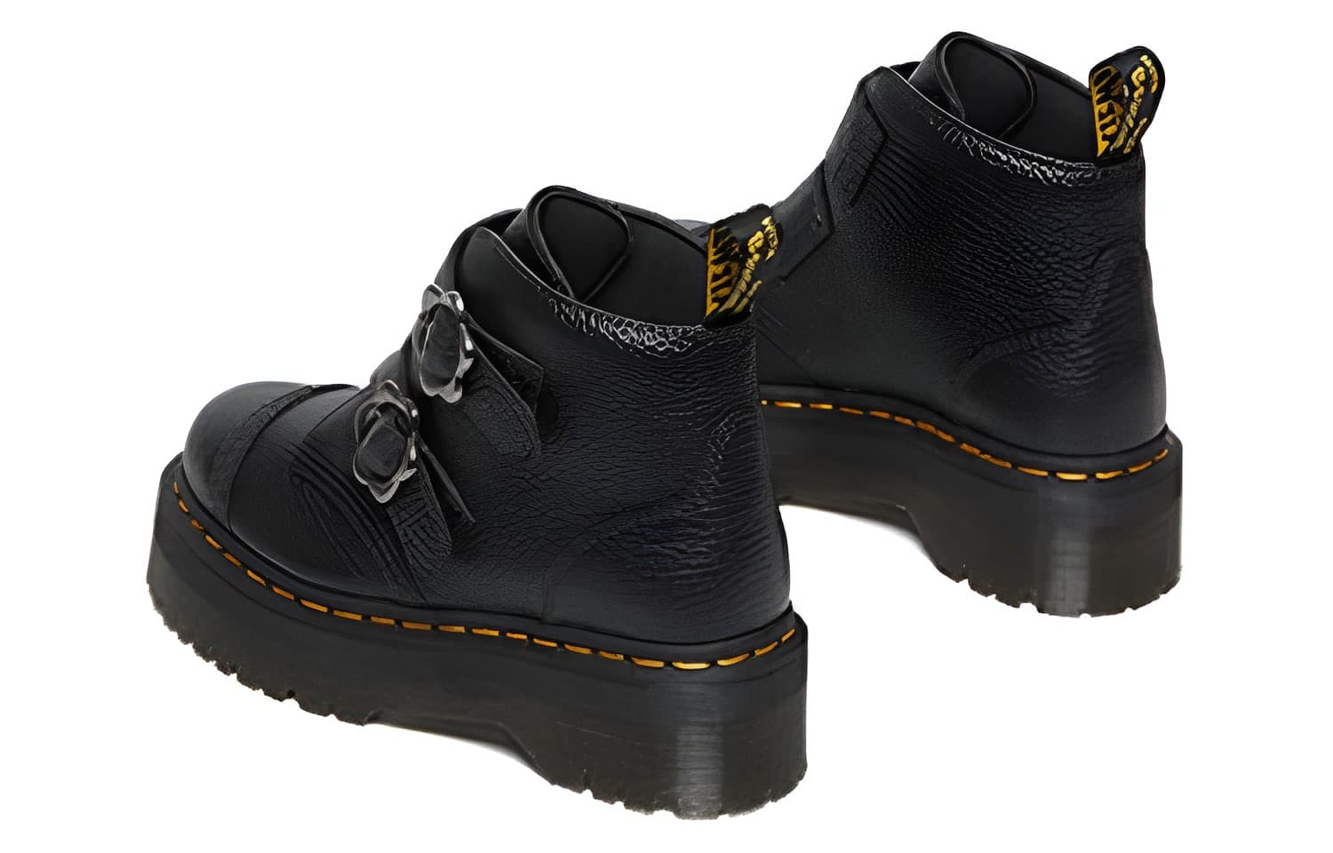 Dr.Martens Devon Flower Buckle Leather Platform Boots 'Black' Women's 5