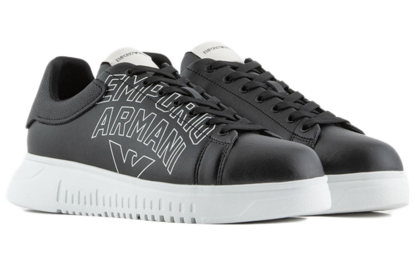 EMPORIO ARMANI Calfskin Low-Top Logo Print Fashion Sneakers Men's Black 3