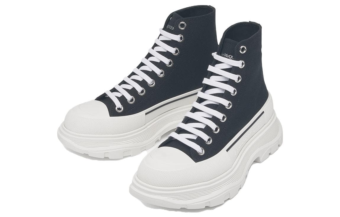 Alexander McQueen Canvas Tread Slick High Top Sneakers 'Black White' 6