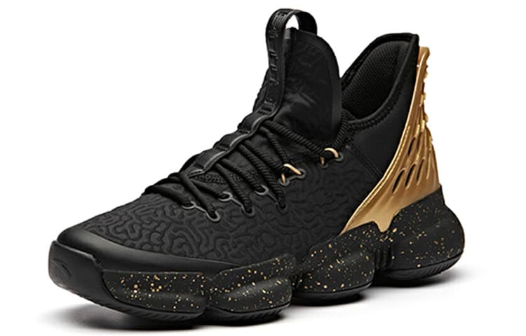 ANTA Basketball Shoes Men Low Top Black/Gold Metallic Gold 4
