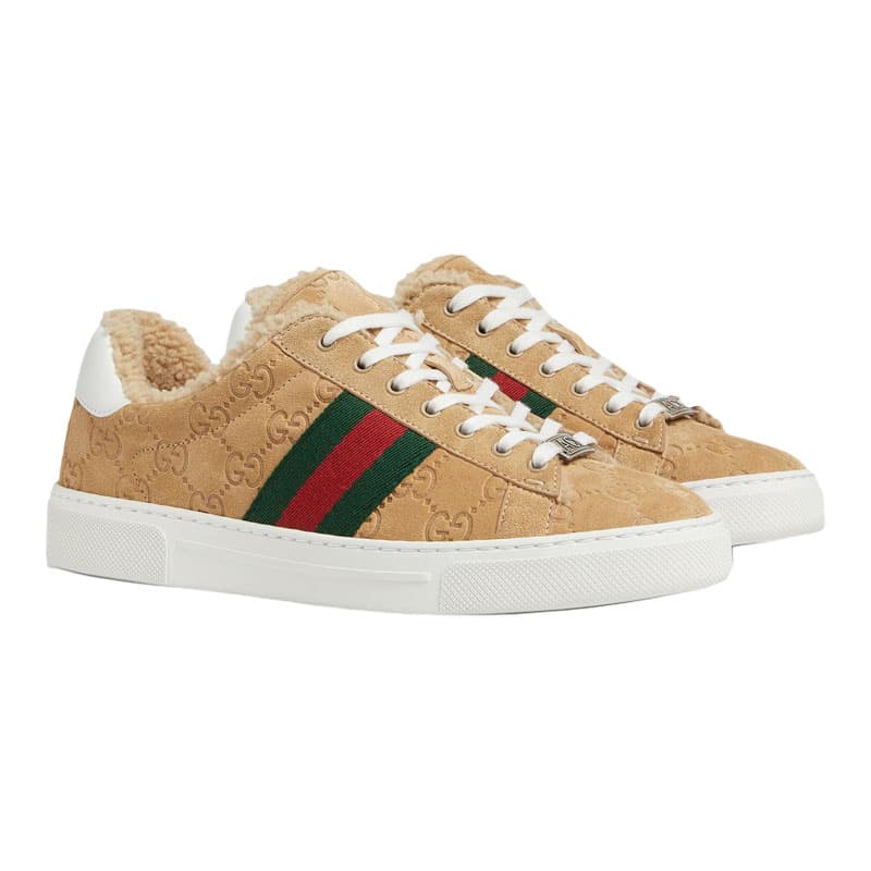 GUCCI ACE Low Top Skateboard Shoes 4.5cm Women's Beige 5