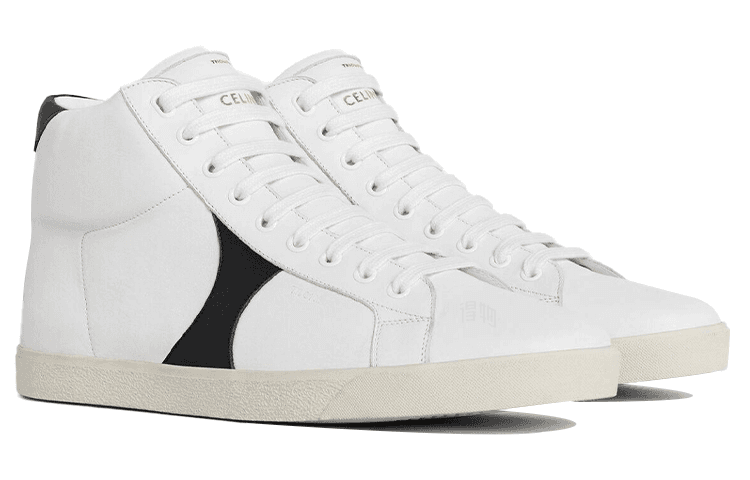 CELINE Triomphe Calfskin Comfortable Lace-Up Lightweight Mid-Top Fashion Sneakers Men's White Blue 5