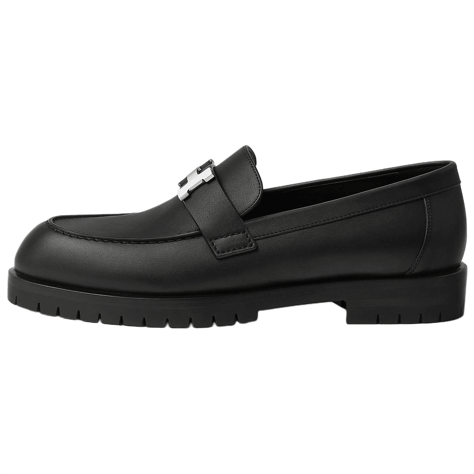 HERMES Faubourg Calfskin Round Toe Slip-On Loafers Women's Black 2