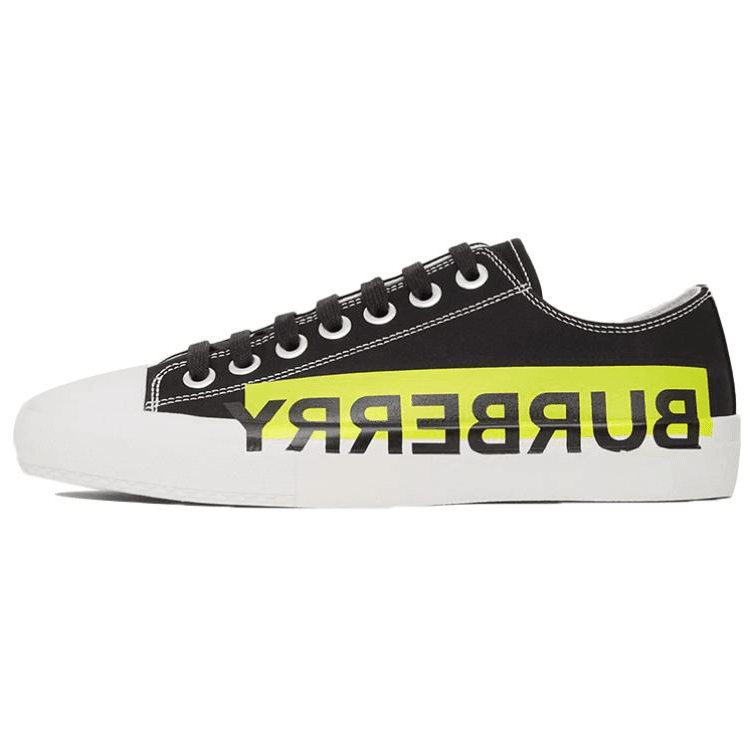Burberry Logo Print Topstitched Cotton Low-Top Fashion Sneakers Women's Black Yellow 2