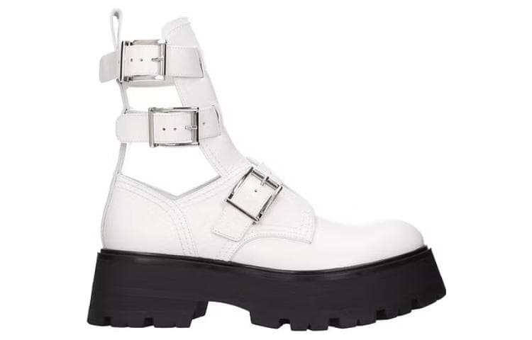 Alexander McQueen Buckle Fastening Ankle Boots White Black Women's 4