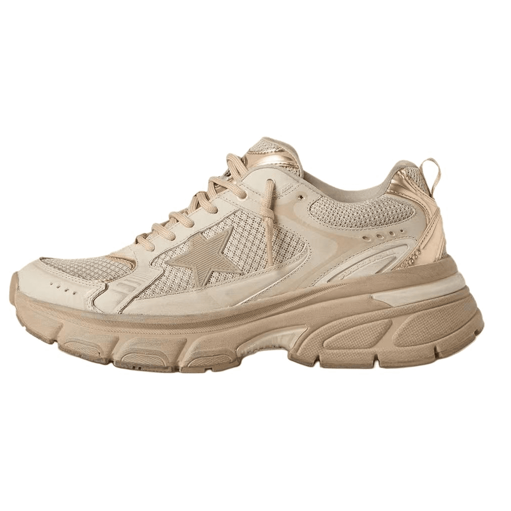 Golden Goose Lightstar Fabric Leather Round-Toe Lace-Up Low-Top Casual Shoes Women's Beige 2