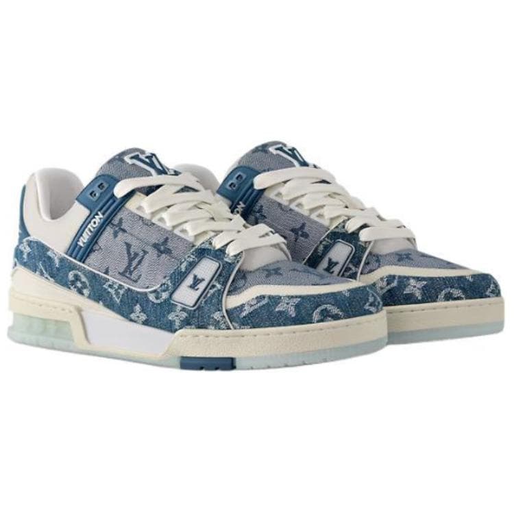 LOUIS VUITTON Trainer Low-Top Skateboard Shoes Unisex Blue White 6