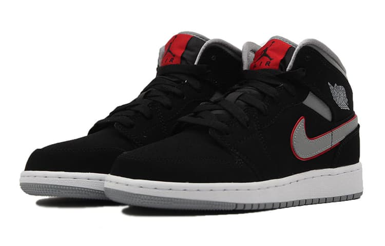 Jordan 1 Mid Black Particle Grey Gym Red GS 6