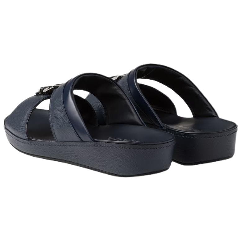 PRADA Saffiano Calfskin Round Toe Flat Flip Flops 3cm Men's Blue 5
