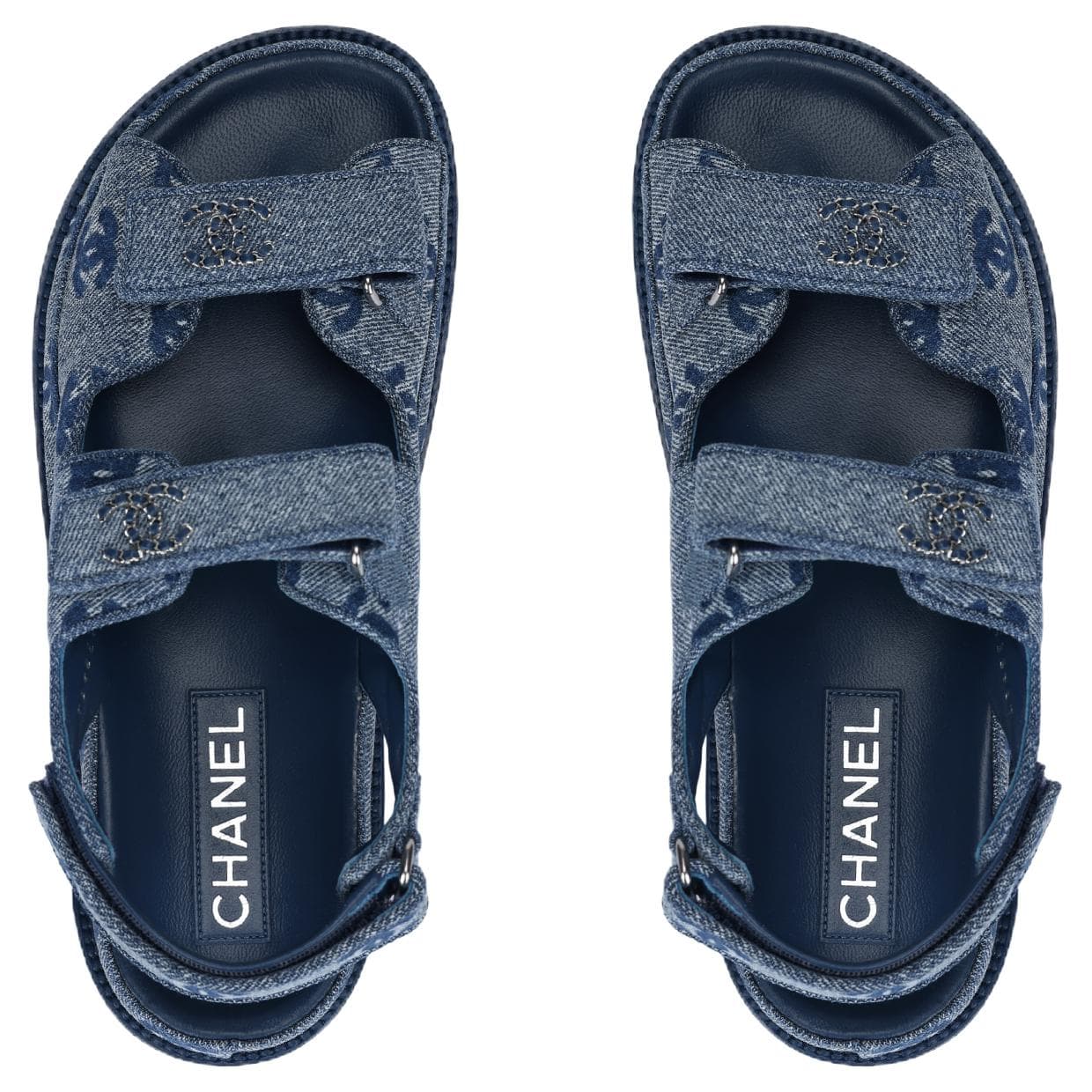 CHANEL 25S Round Toe Flat Sandals Women's Blue 6