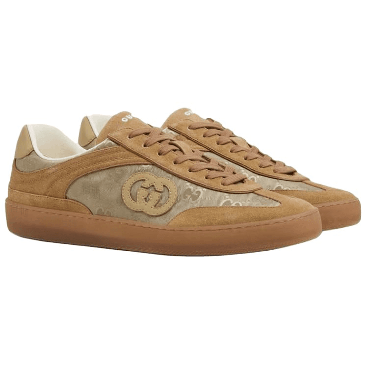 GUCCI G75 Suede Round-Toe Lace-Up Low-Top Skate Shoes Men's Brown 5