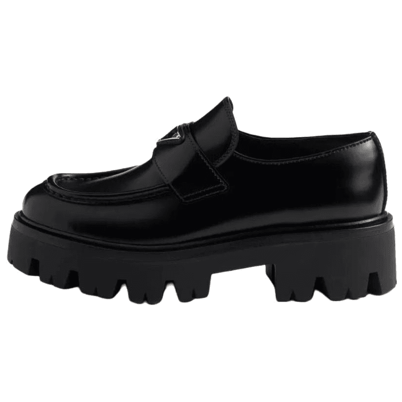 PRADA Calfskin Leather Platform Round-Toe Loafers Women's Black