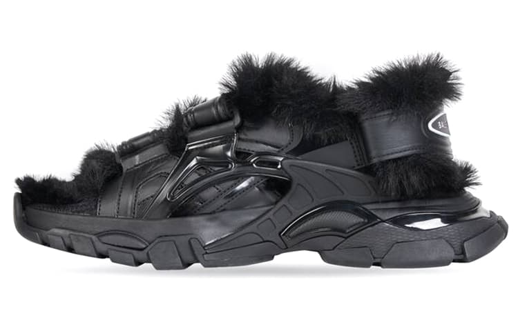 Balenciaga Track Sandal Fake Fur Black Women's