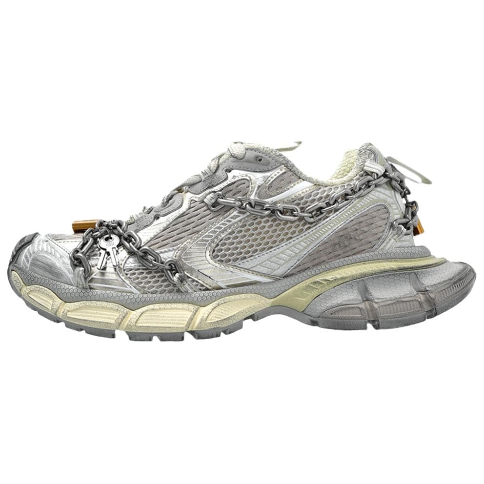 Balenciaga 3XL Fabric Chain Detail Round Toe Lace-Up Low-Top Dad Shoes Women's Grey 2