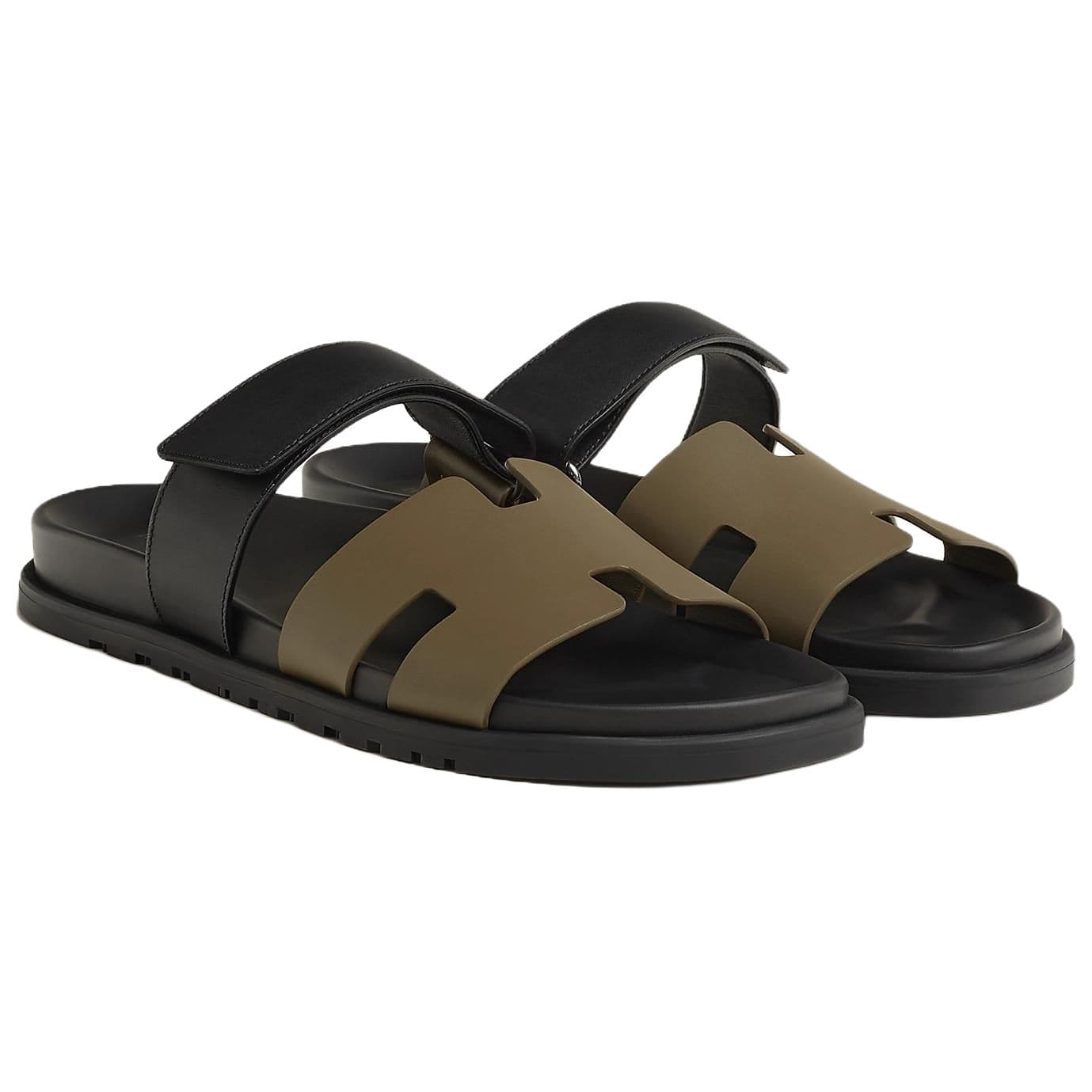 HERMES Chypre Slide Slippers Men's Black Umber 6