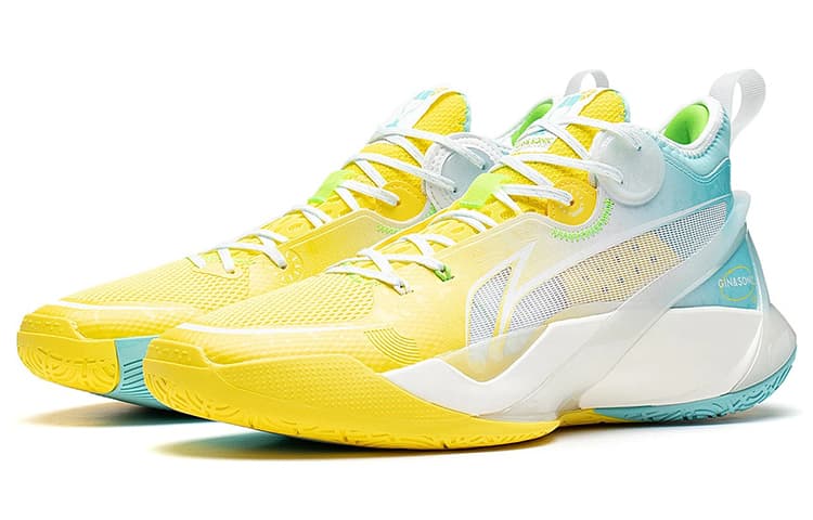 LiNing SONIC 10 Cushioning Anti-Slip And Wear-Resistant Coverage Support Mid-Top Basketball Shoes Men's Yellow Blue 6