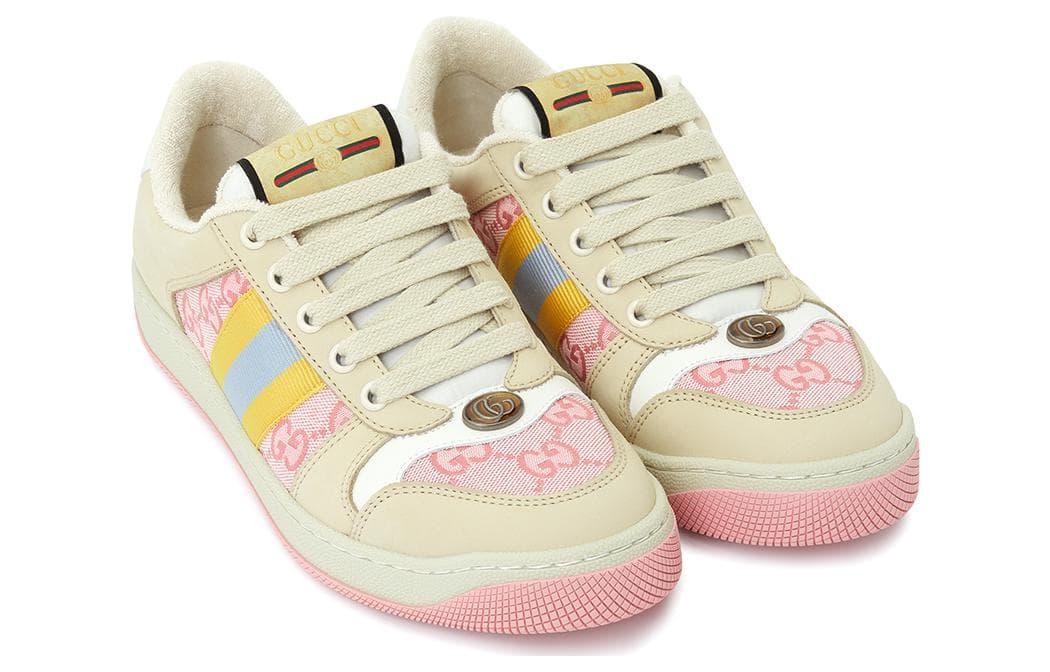 GUCCI Screener Distressed Shoes Stylish Skateboarding Shoes Women's Beige 6