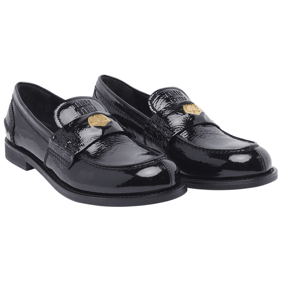 MIU MIU Penny Cowhide Leather Round Toe Slip-On Loafers Women's Black 5