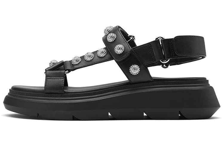 Stuart Weitzman Leather Platform Velcro Strap Sandals Women's Black