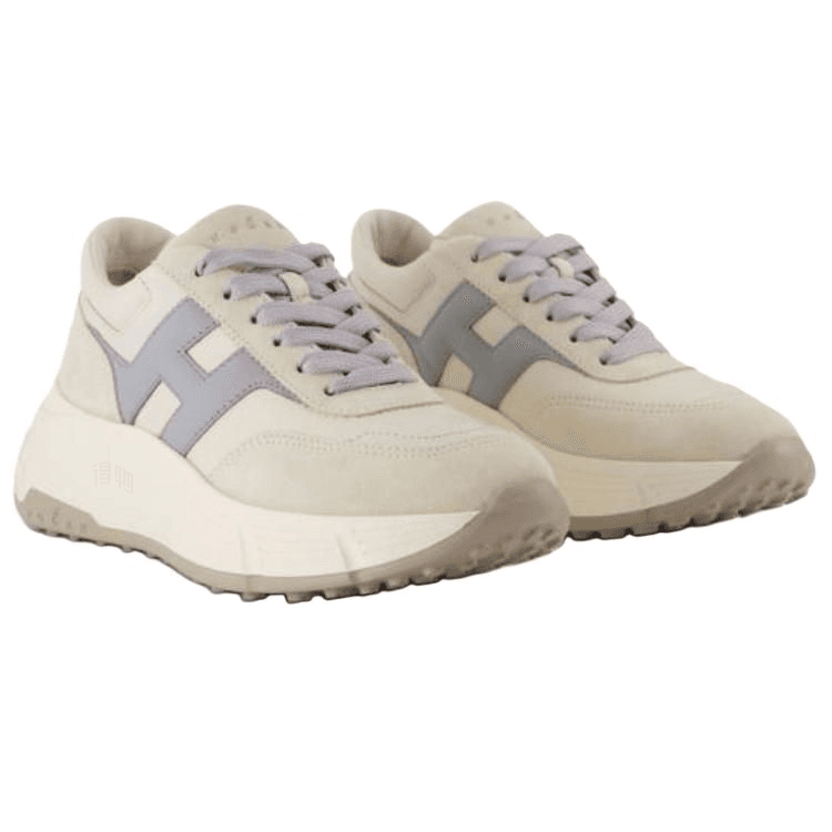 HOGAN H669 Suede Round-Toe Lace-Up Platform Low-Top Casual Shoes Women's Beige 5