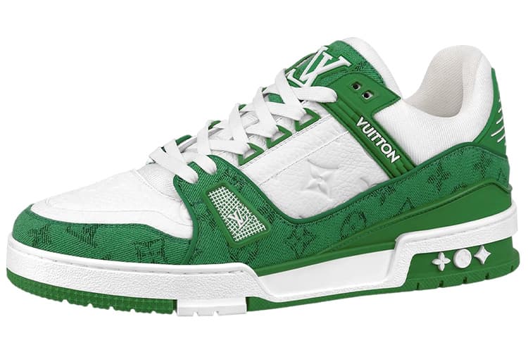 LOUIS VUITTON Trainer Green Monogram Denim White 2